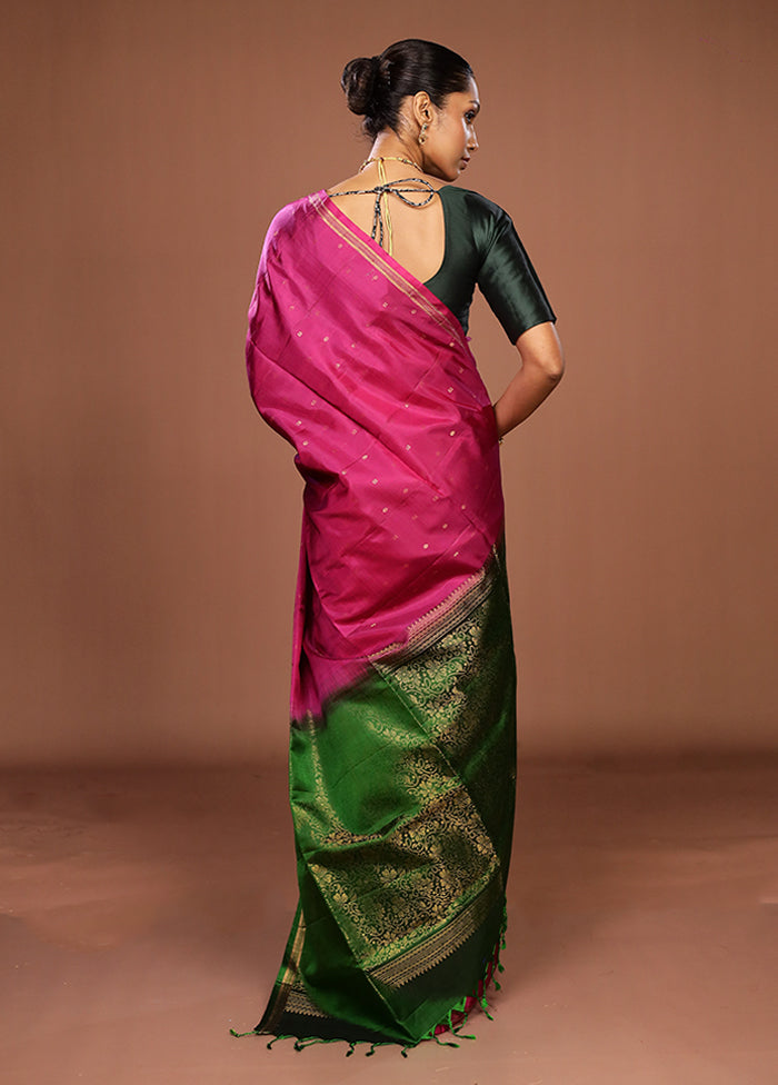 Pink Handloom Kanjivaram Pure Silk Saree With Blouse Piece