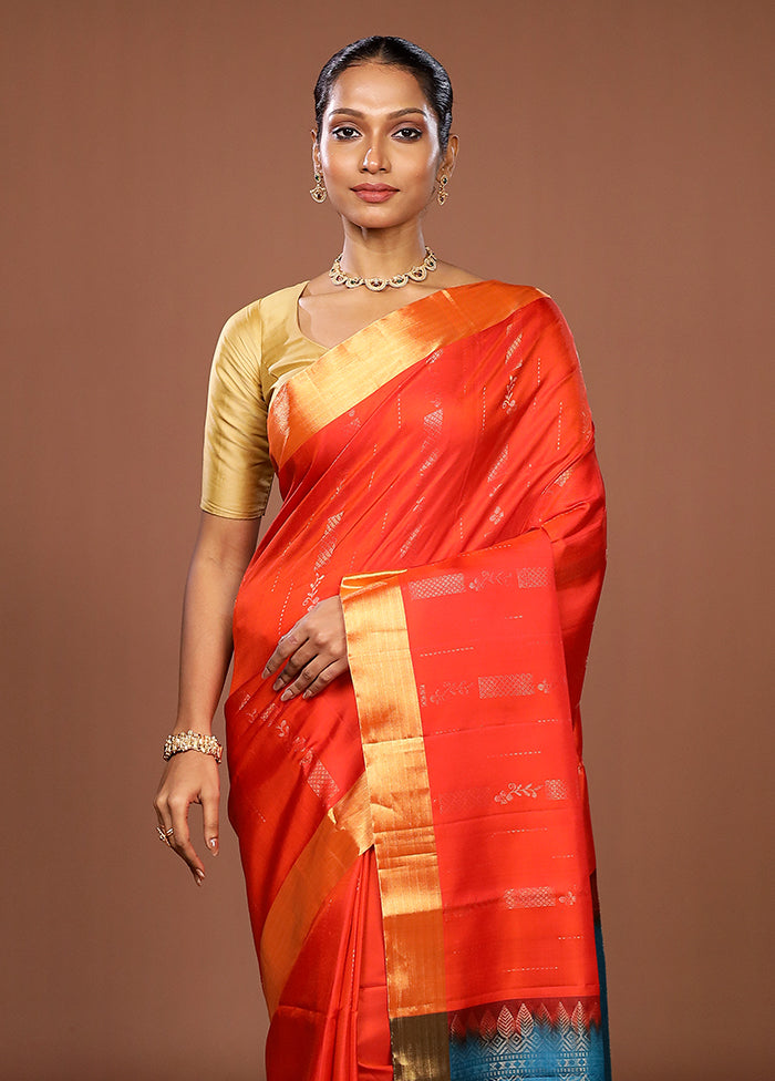 Red Handloom Kanjivaram Pure Silk Saree With Blouse Piece