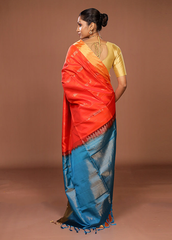 Red Handloom Kanjivaram Pure Silk Saree With Blouse Piece