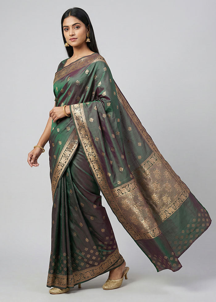 Green Banarasi Silk Saree With Blouse Piece