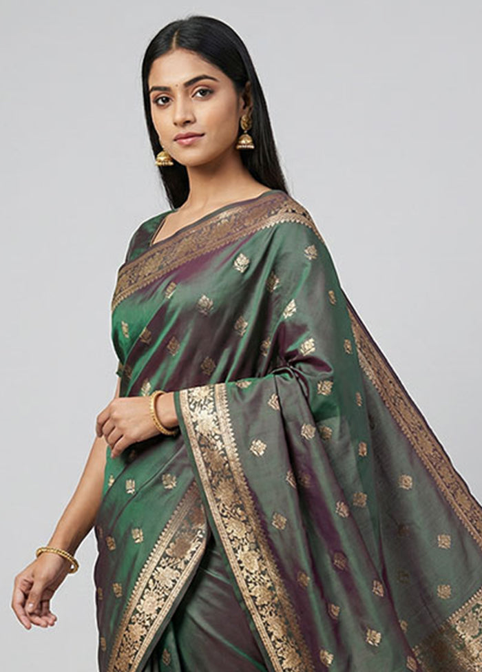 Green Banarasi Silk Saree With Blouse Piece