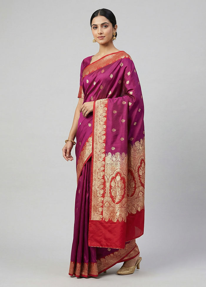 Purple Banarasi Silk Saree With Blouse Piece