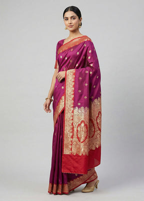 Purple Banarasi Silk Saree With Blouse Piece