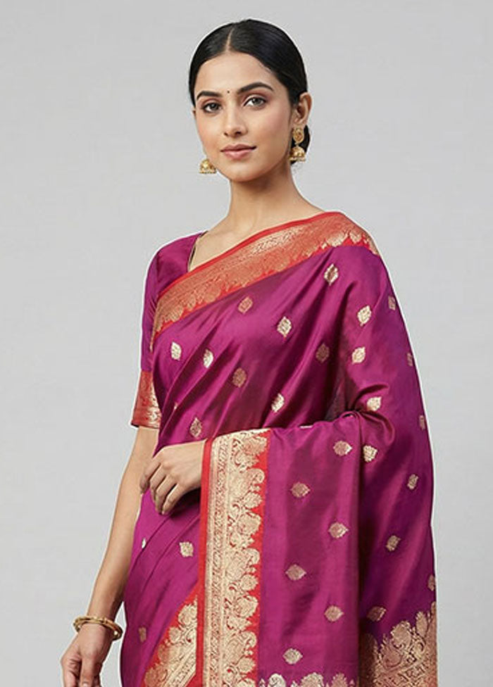 Purple Banarasi Silk Saree With Blouse Piece