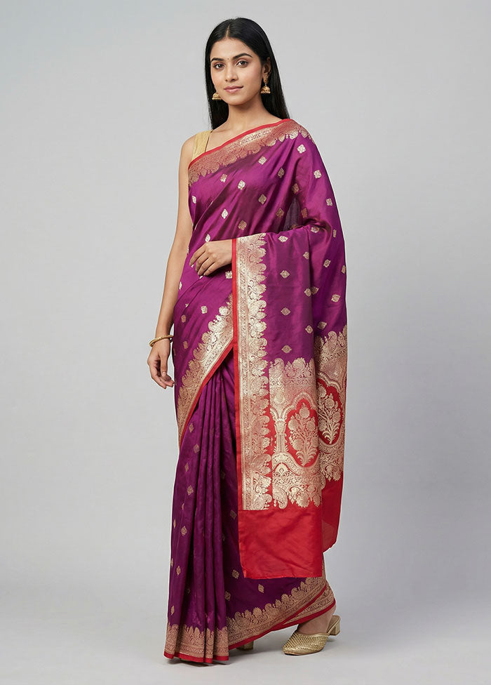 Purple Banarasi Silk Saree With Blouse Piece