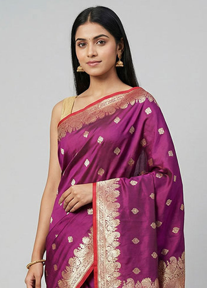Purple Banarasi Silk Saree With Blouse Piece