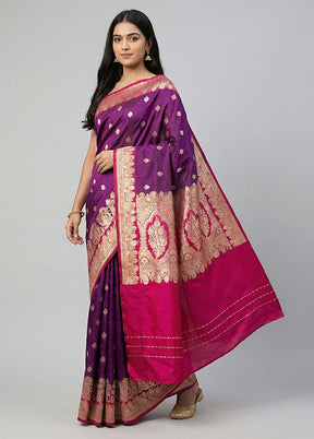 Purple Banarasi Silk Saree With Blouse Piece