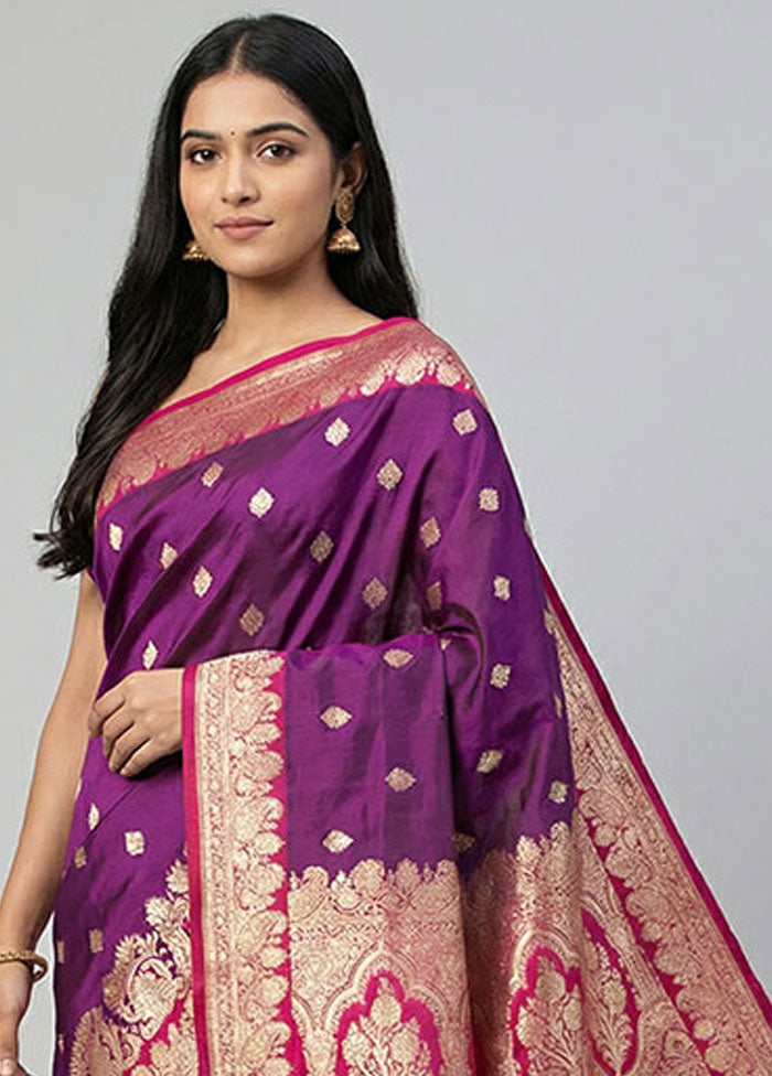 Purple Banarasi Silk Saree With Blouse Piece