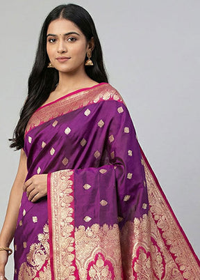 Purple Banarasi Silk Saree With Blouse Piece