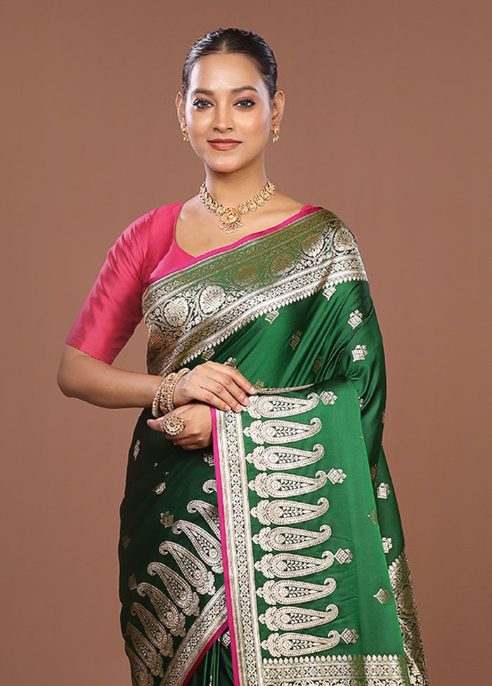 Green Banarasi Silk Saree With Blouse Piece
