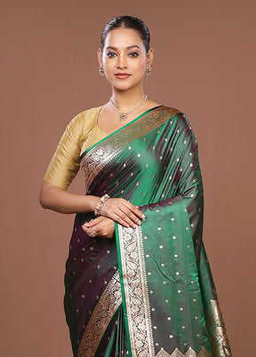 Green Banarasi Silk Saree With Blouse Piece