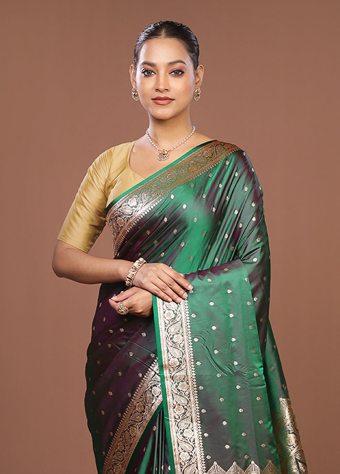 Green Banarasi Silk Saree With Blouse Piece