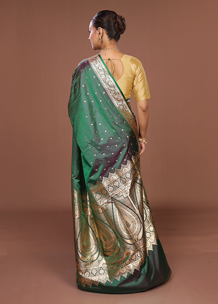 Green Banarasi Silk Saree With Blouse Piece