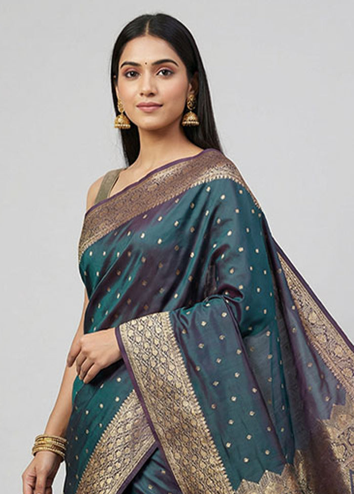 Green Banarasi Silk Saree With Blouse Piece