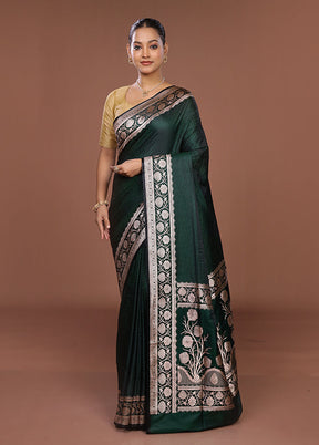 Green Banarasi Silk Saree With Blouse Piece