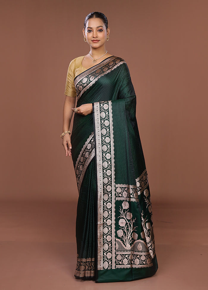 Green Banarasi Silk Saree With Blouse Piece