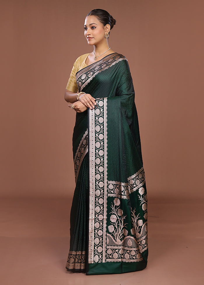 Green Banarasi Silk Saree With Blouse Piece