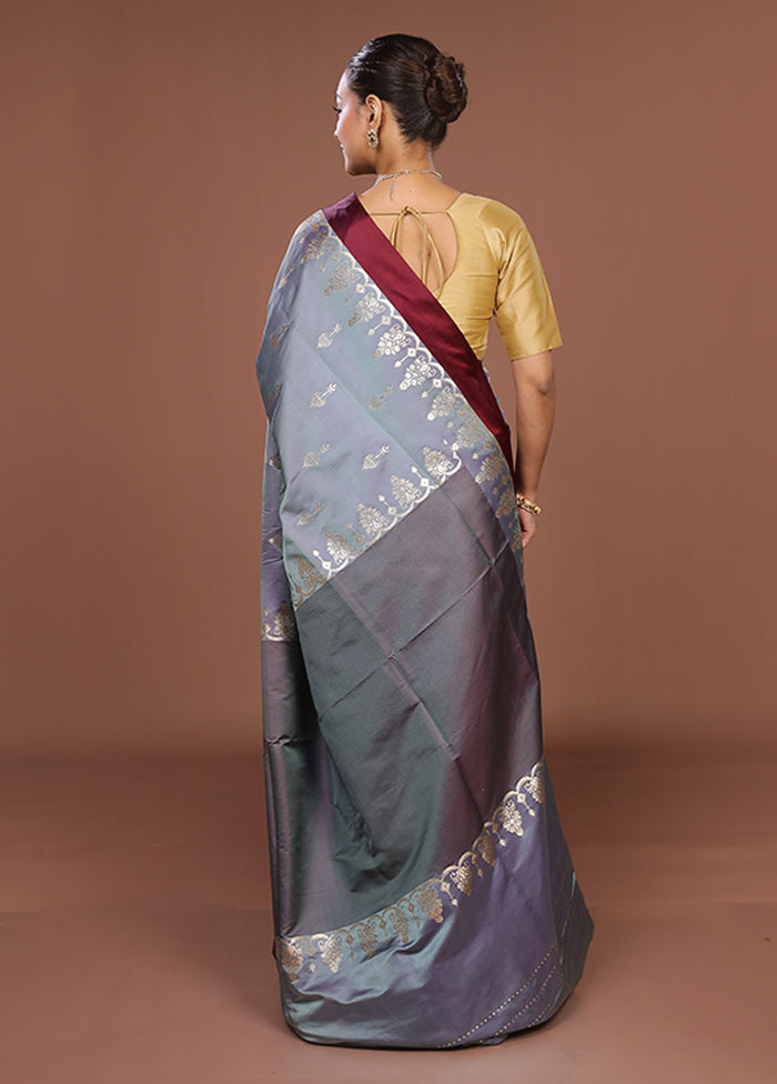 Grey Banarasi Silk Saree With Blouse Piece