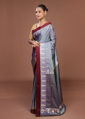 Grey Banarasi Silk Saree With Blouse Piece