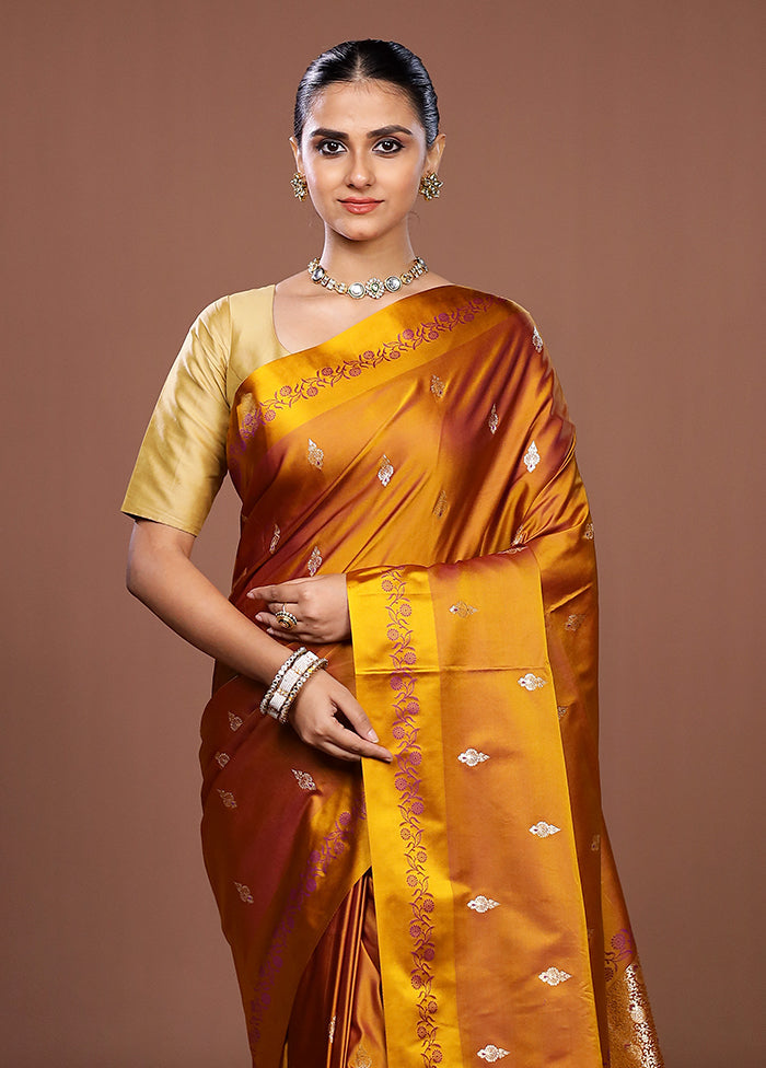 Yellow Banarasi Silk Saree With Blouse Piece