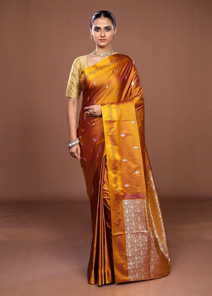 Yellow Banarasi Silk Saree With Blouse Piece