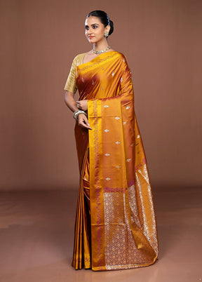 Yellow Banarasi Silk Saree With Blouse Piece