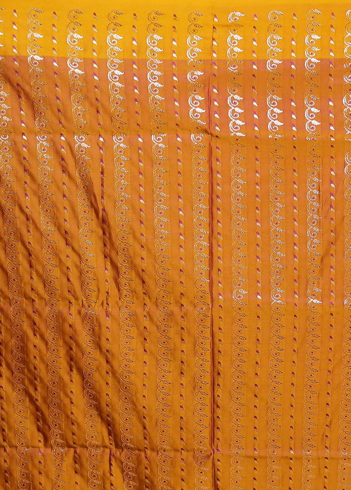 Yellow Banarasi Silk Saree With Blouse Piece