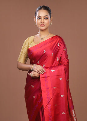 Pink Banarasi Silk Saree With Blouse Piece
