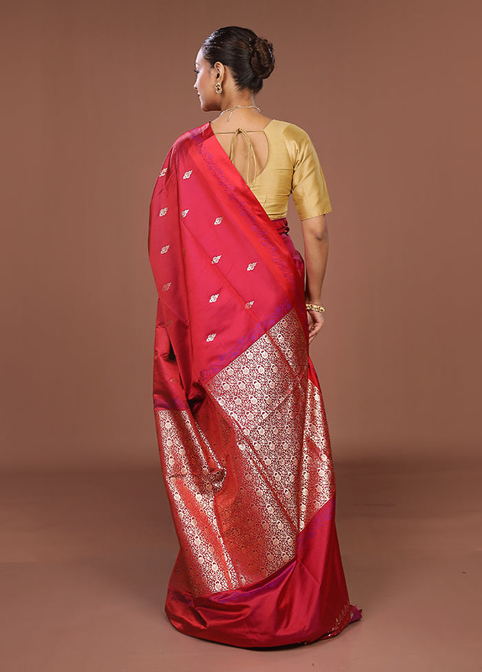 Pink Banarasi Silk Saree With Blouse Piece