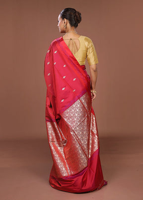 Pink Banarasi Silk Saree With Blouse Piece