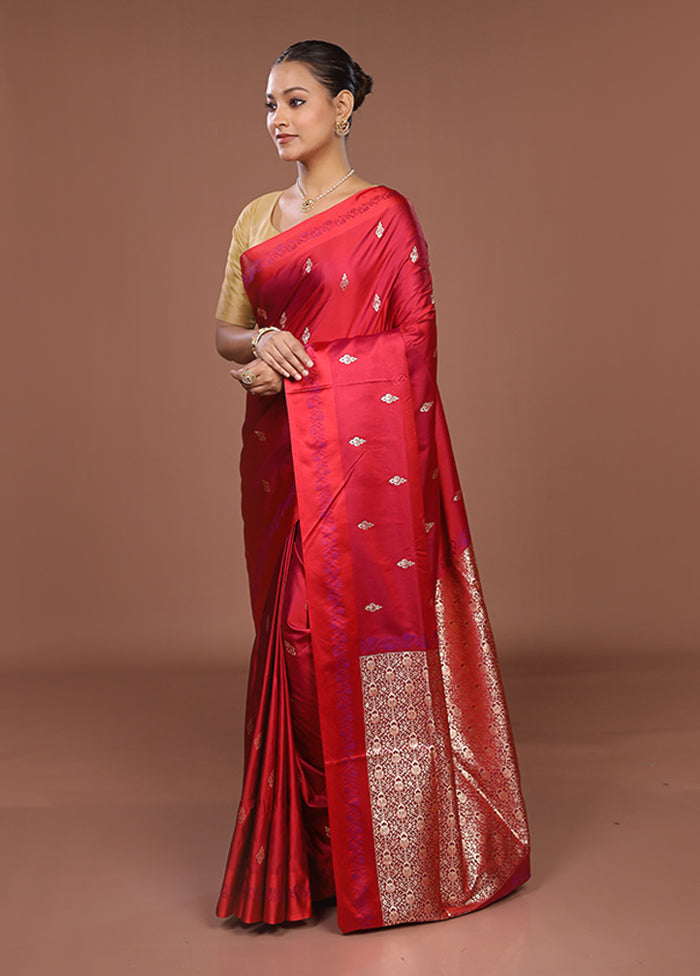 Pink Banarasi Silk Saree With Blouse Piece
