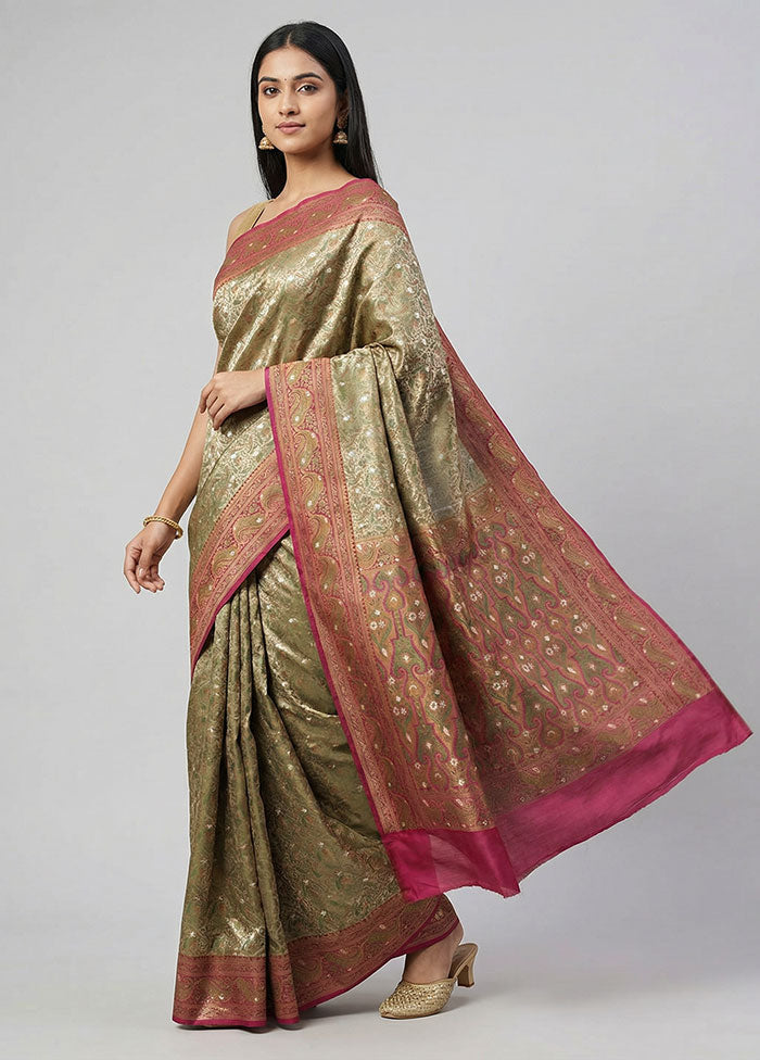 Cream Tanchoi Silk Saree With Blouse Piece