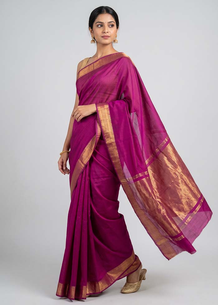Purple Mangalgiri Silk Saree With Blouse Piece