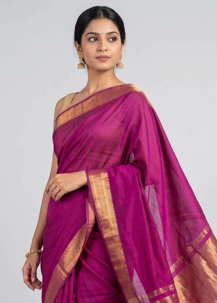 Purple Mangalgiri Silk Saree With Blouse Piece