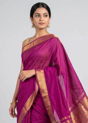 Purple Mangalgiri Silk Saree With Blouse Piece