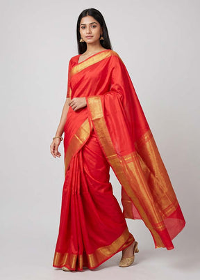 Pink Mangalgiri Silk Saree With Blouse Piece