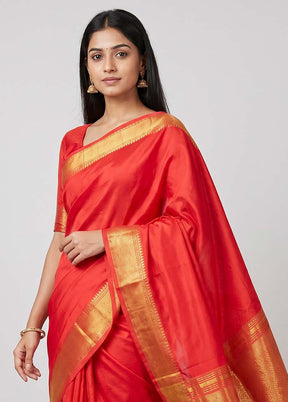Pink Mangalgiri Silk Saree With Blouse Piece
