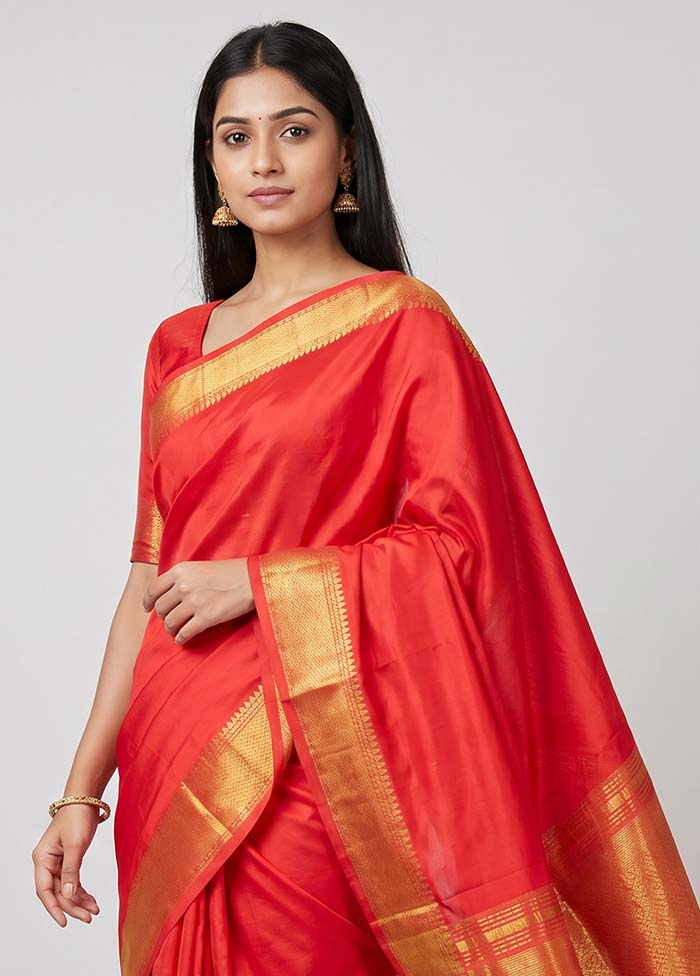 Pink Mangalgiri Silk Saree With Blouse Piece