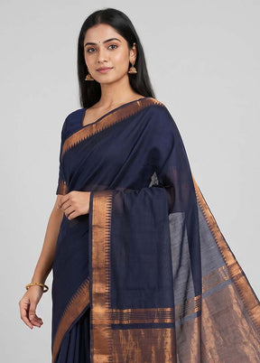 Blue Mangalgiri Silk Saree With Blouse Piece