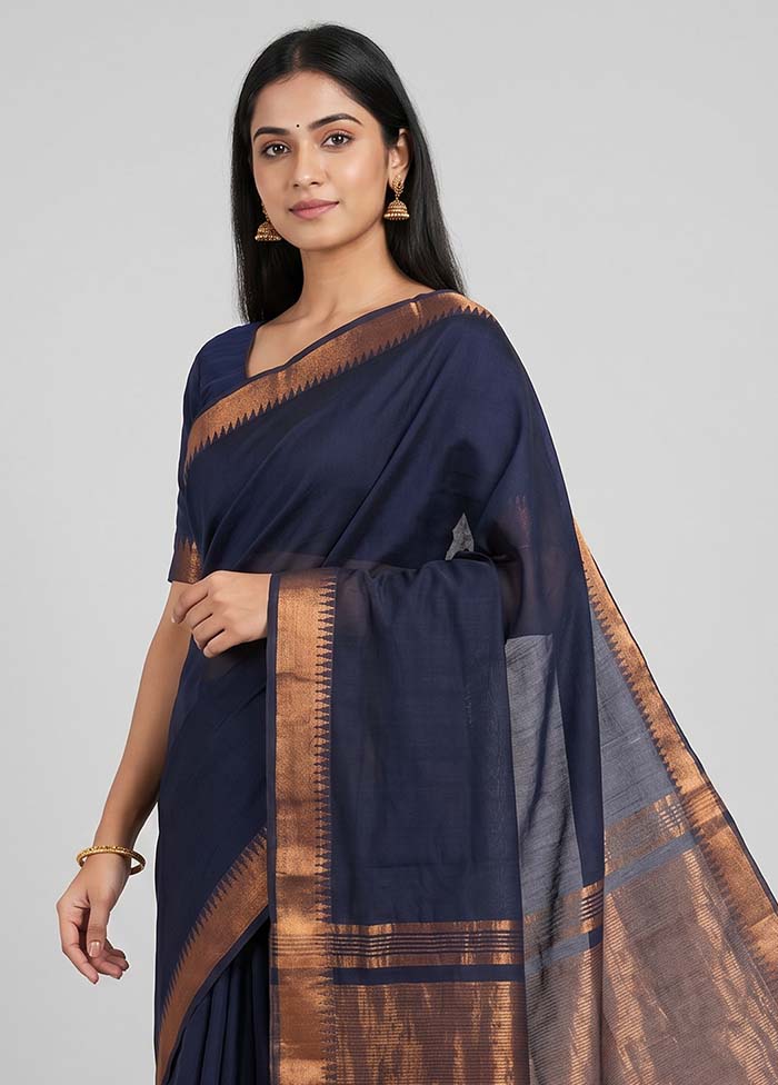 Blue Mangalgiri Silk Saree With Blouse Piece