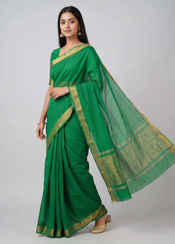 Green Mangalgiri Silk Saree With Blouse Piece