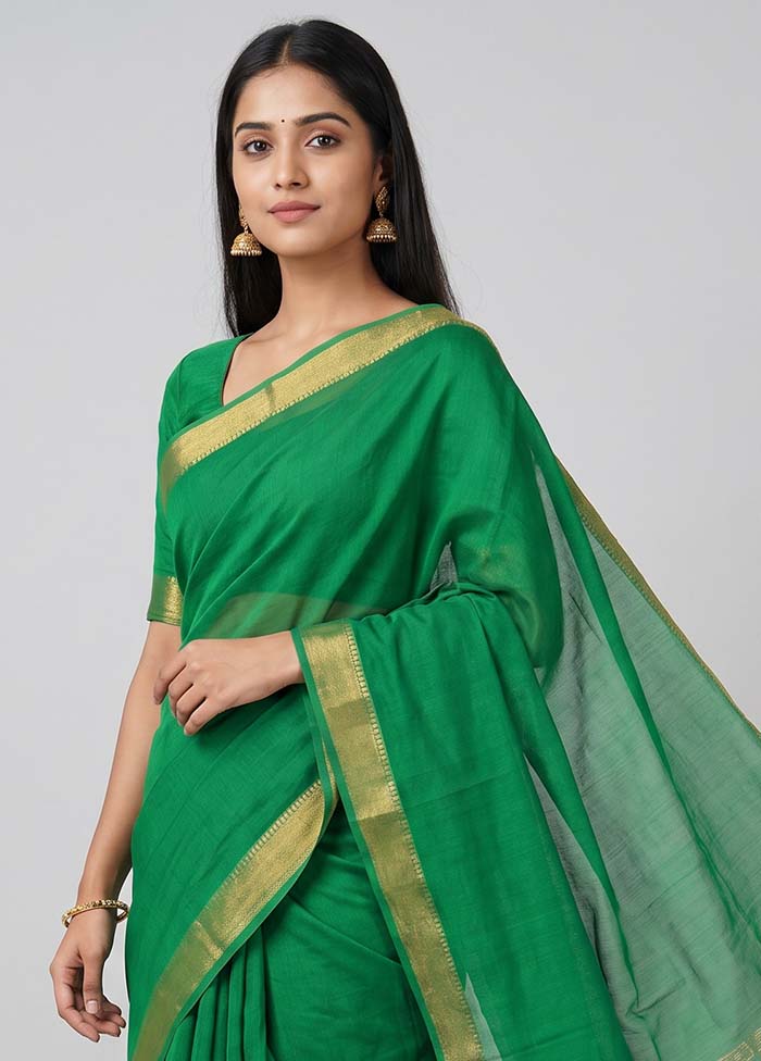 Green Mangalgiri Silk Saree With Blouse Piece