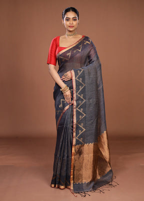 Grey Linen Silk Saree With Blouse Piece