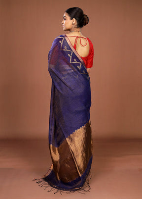 Blue Linen Silk Saree With Blouse Piece