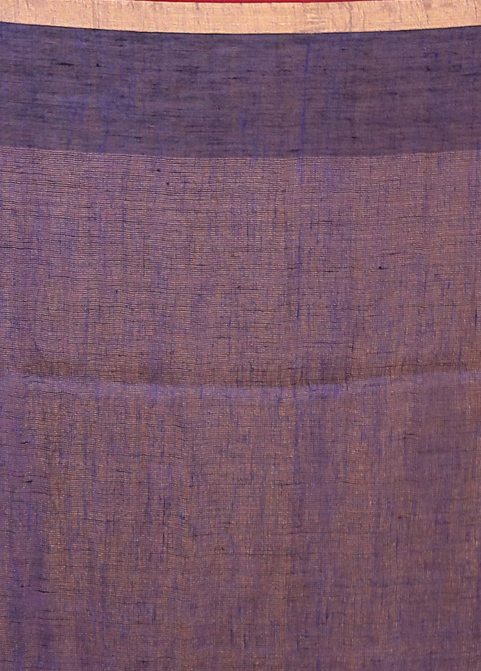 Blue Linen Silk Saree With Blouse Piece