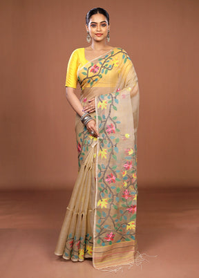 Cream Handloom Matka Pure Silk Saree With Blouse Piece