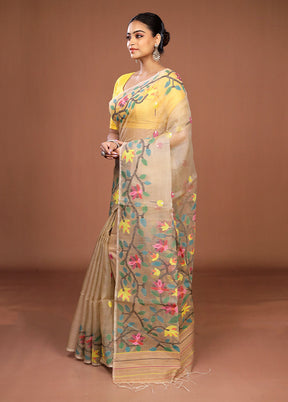 Cream Handloom Matka Pure Silk Saree With Blouse Piece