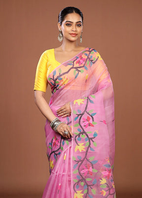 Pink Handloom Matka Pure Silk Saree With Blouse Piece