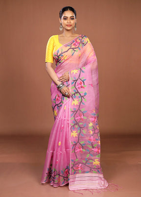 Pink Handloom Matka Pure Silk Saree With Blouse Piece