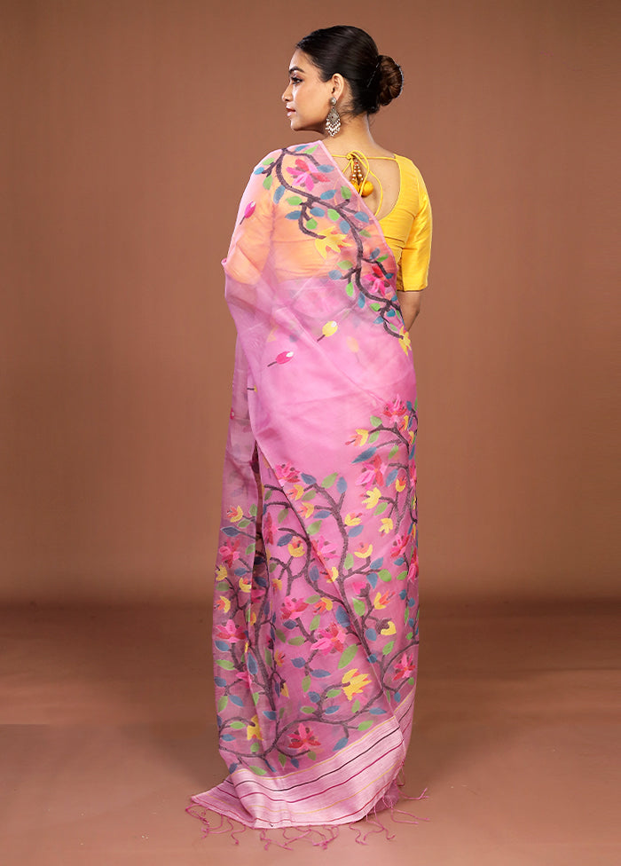 Pink Handloom Matka Pure Silk Saree With Blouse Piece